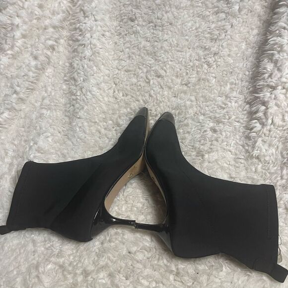 Nanette Lepore Elegant textile & patent Black Ankle Boots kitten heels SZ10M - Picture 7 of 9